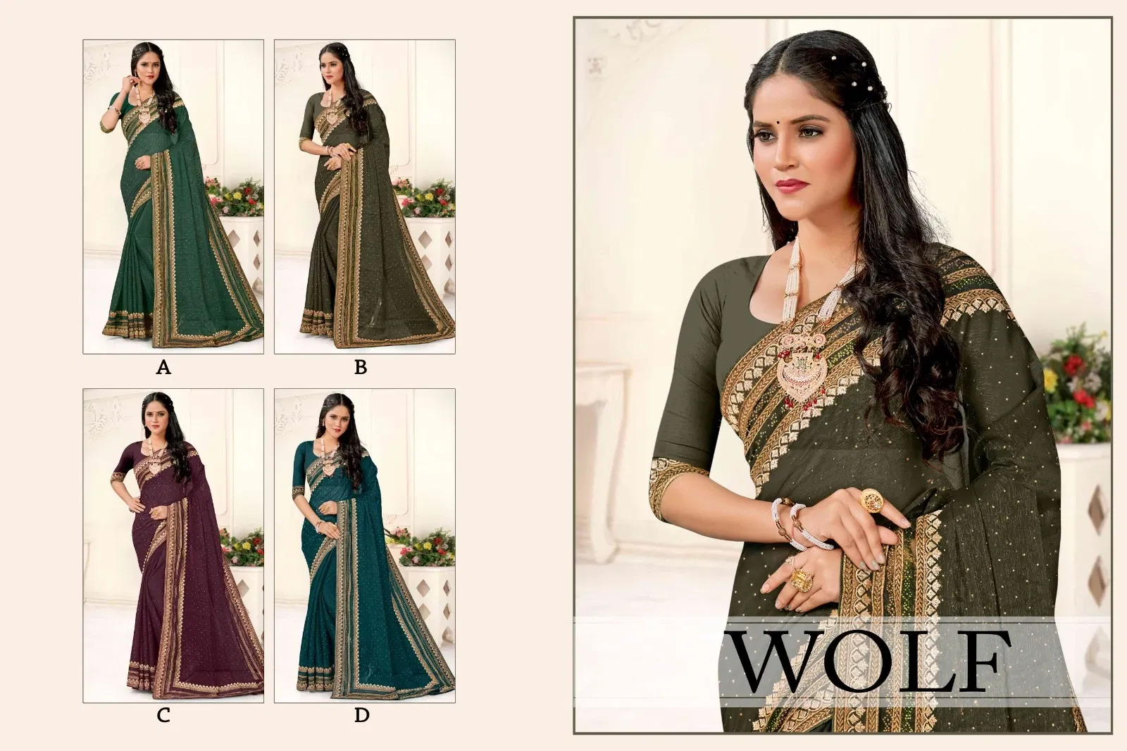 Ronisha Wolf A To D Shimmer Embroidery Designer Sarees Wholesale Shop In Surat

